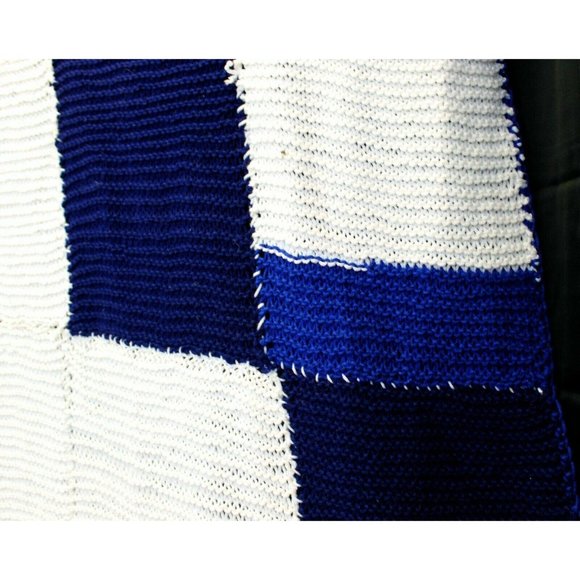 Hand Crochet Blue White Square Pattern Full/ Queen Size Blanket Throw Afghan - Picture 4 of 7